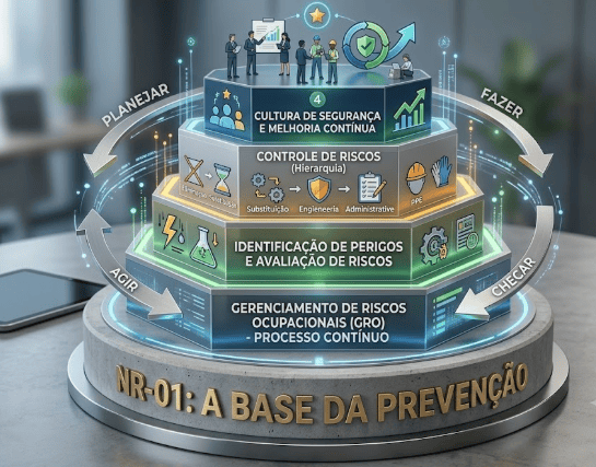 NR-01 representada por uma pirâmide de gerenciamento de riscos ocupacionais conforme o GRO.